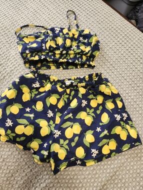 Nordstrom Navy Lemon-Print Two-Piece Set 7/8 Girls